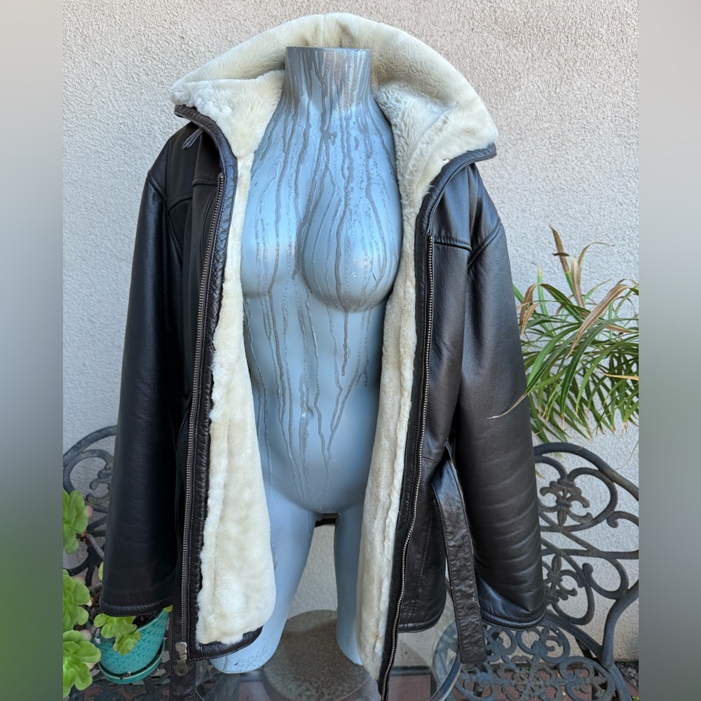 Wilsons Ladies Black Leather Jacket with Hood and Cream Interior